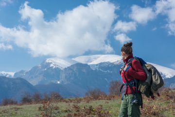 Hiker girl in the mountains