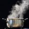 steam on pot in kitchen