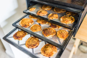 Dehydrator sheets with apple slices and cinnamon