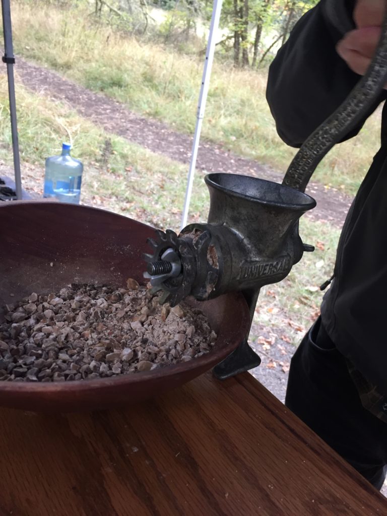 Acorns going through a meat grinder